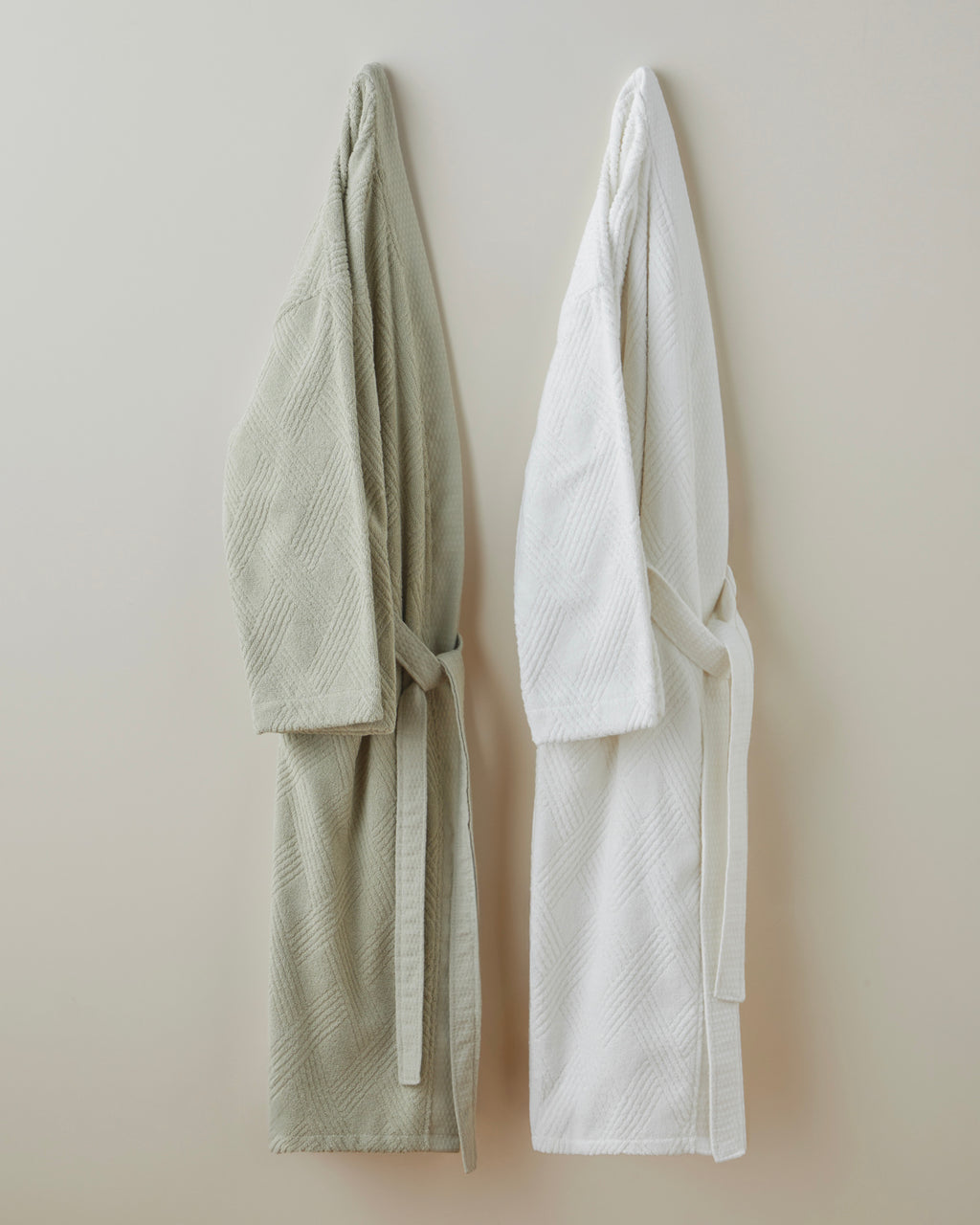 Cotton Bathrobe - Ivory & Light Green (view 11)