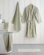 Cotton Bathrobe - Ivory & Light Green (view 12)