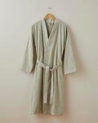 Cotton Bathrobe - Ivory & Light Green (view 14)