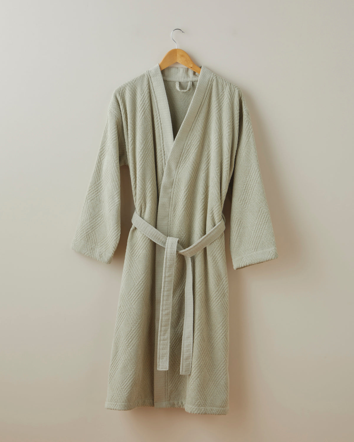 Cotton Bathrobe - Ivory & Light Green (view 14)
