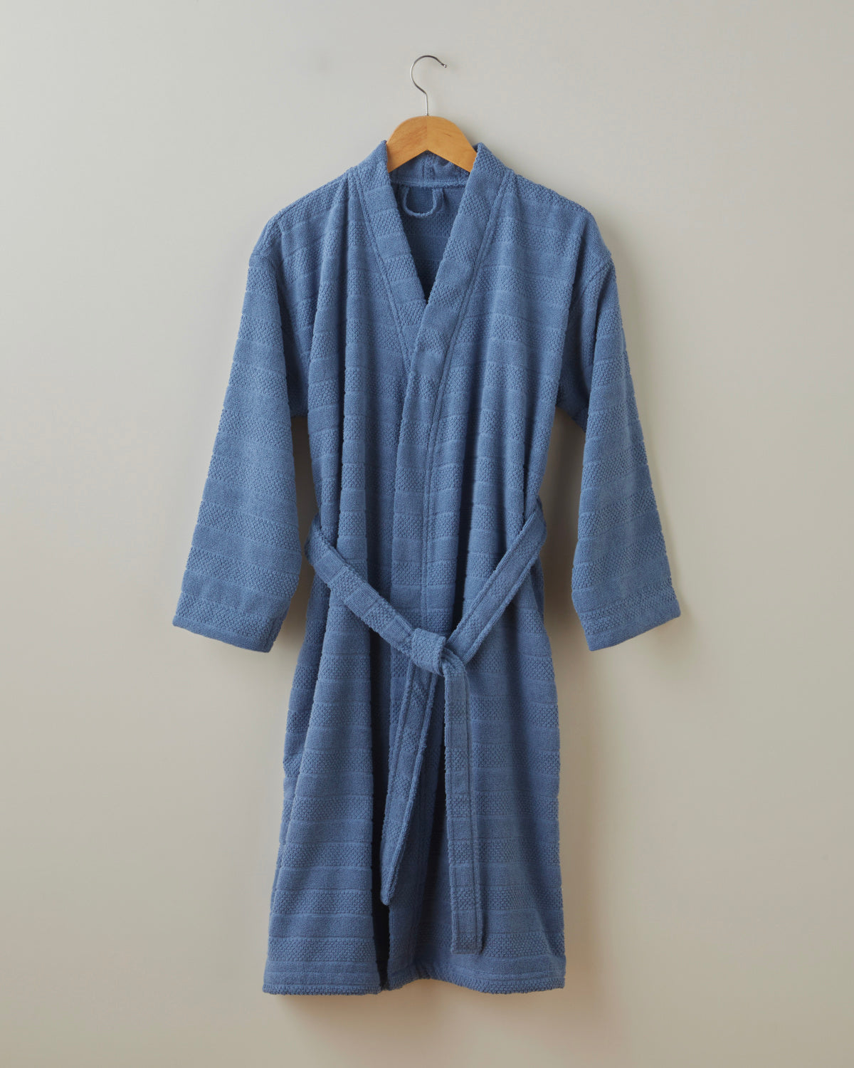 Cotton Bathrobe - White & Navy Blue (view 12)