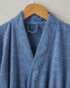 Cotton Bathrobe - White & Navy Blue (view 13)