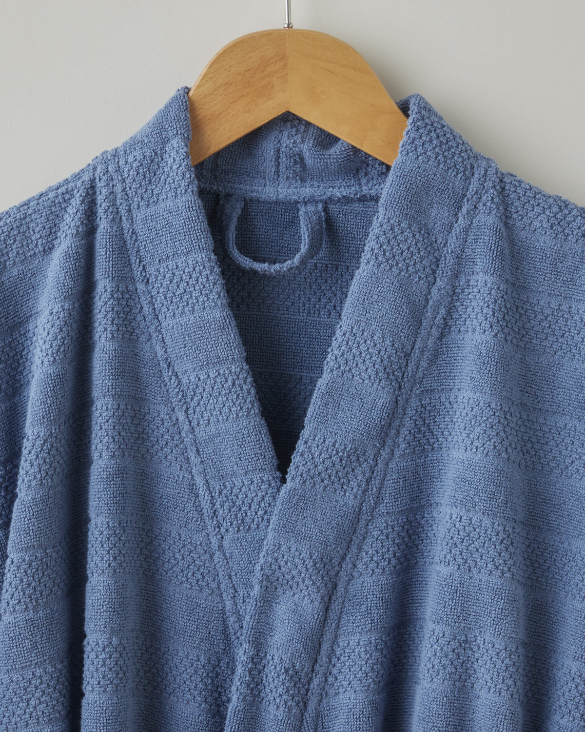 Cotton Bathrobe - White & Navy Blue (view 13)