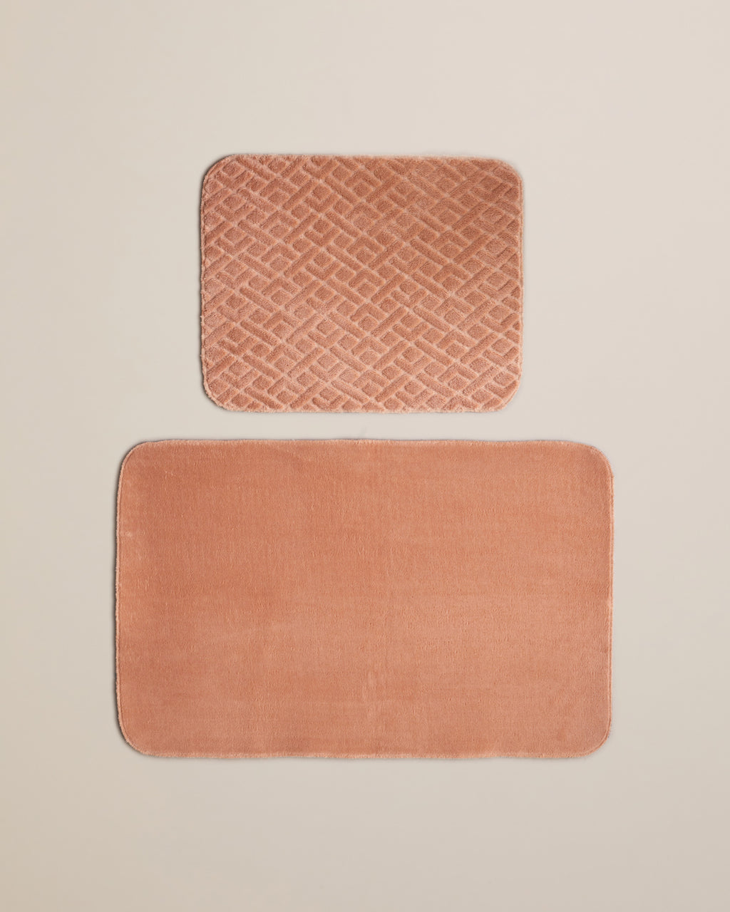 Gridline Anti-slip Base Bath Mat Set 60x80 cm + 40x60 cm - Salmon