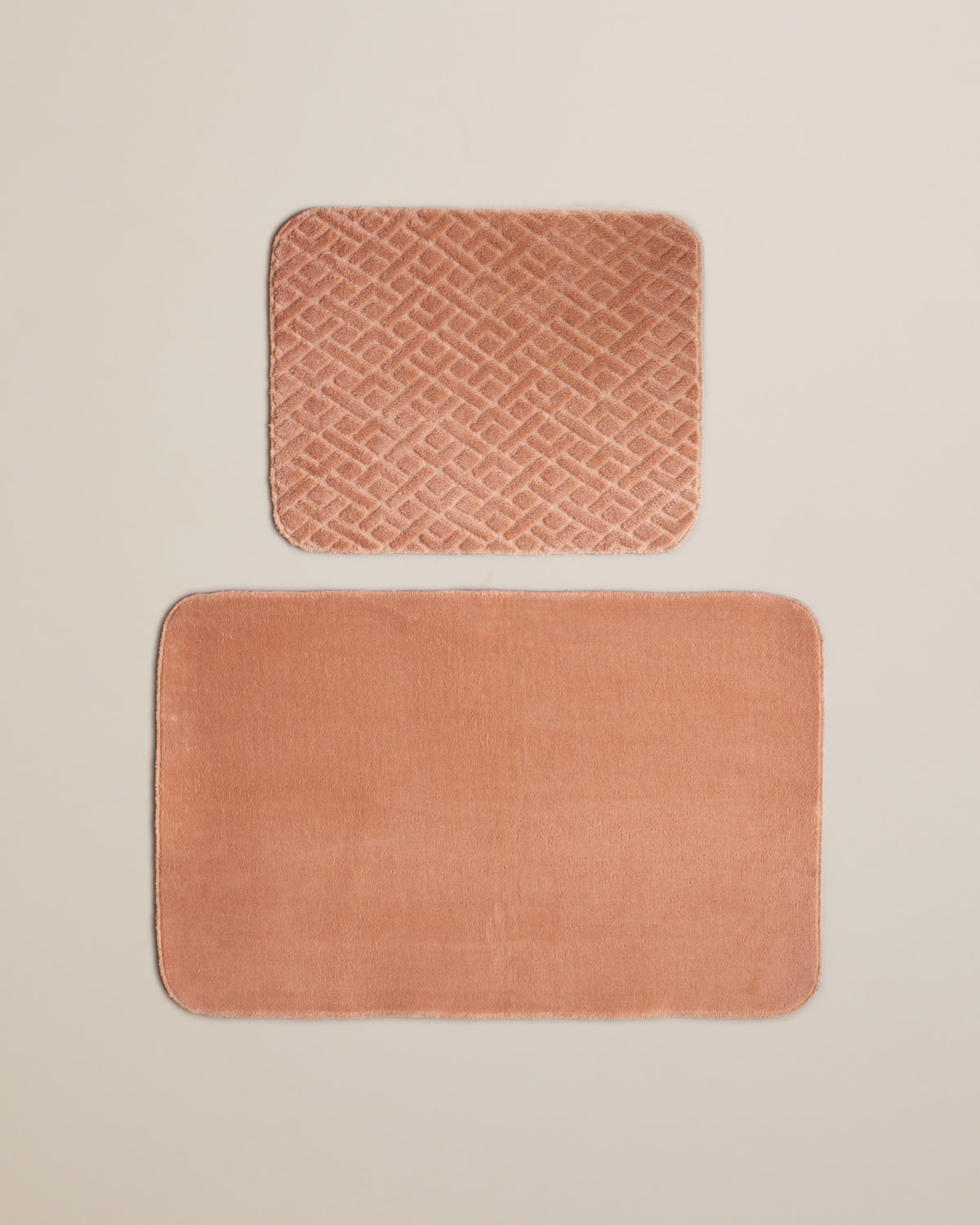 Gridline Anti-slip Base Bath Mat Set 60x80 cm + 40x60 cm - Salmon