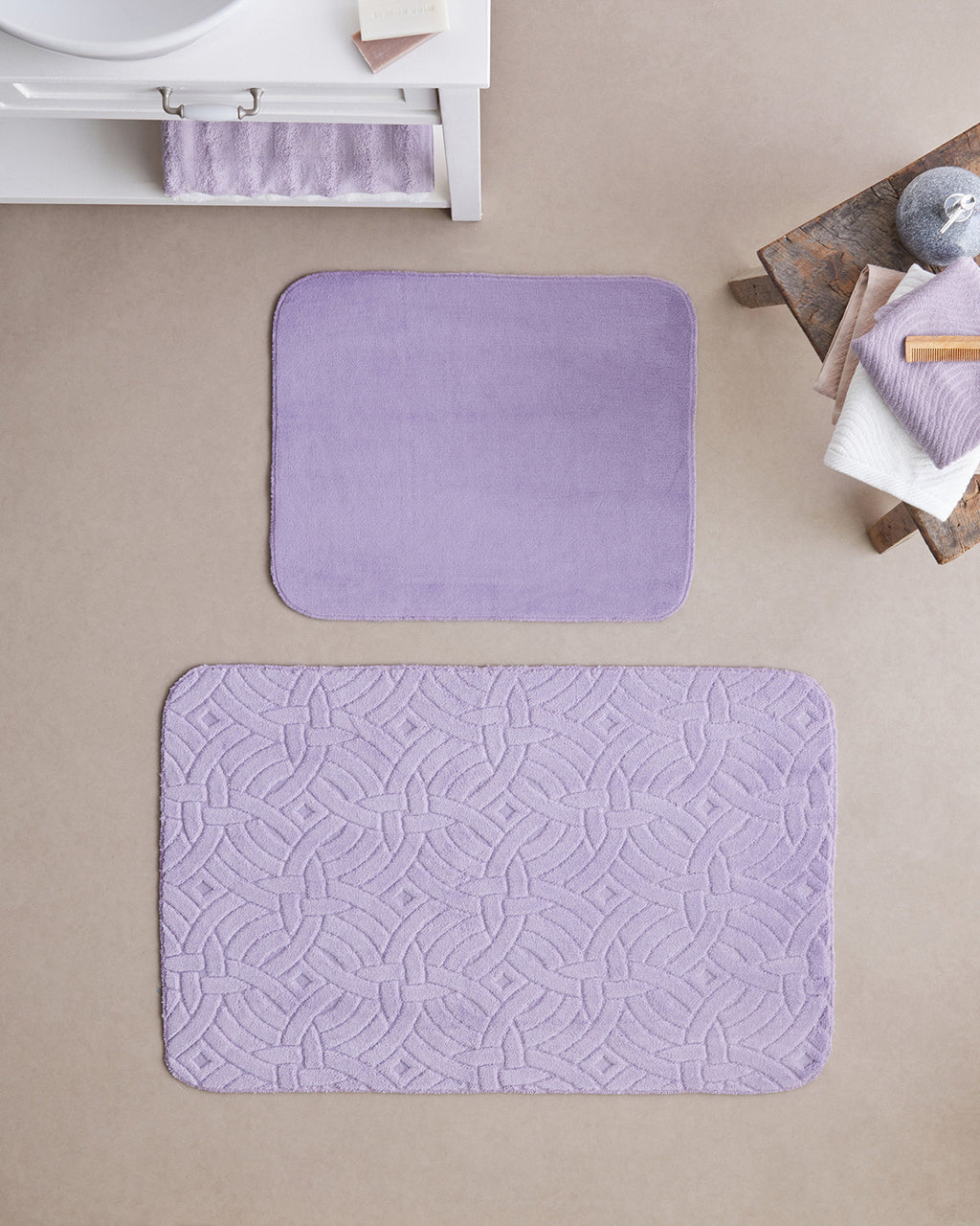 Wavelet Anti-slip Base Bath Mat Set 60x80 cm + 40x60 cm Violet (view 4)