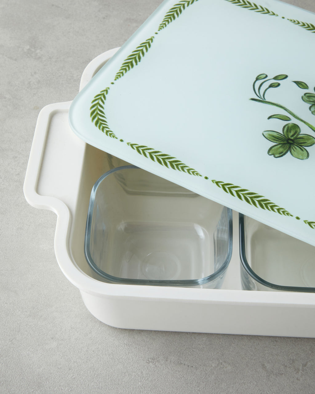Plantopia Melamine with Glass Cover (6-piece) Breakfast Container 39x21 cm White - Green (view 3)