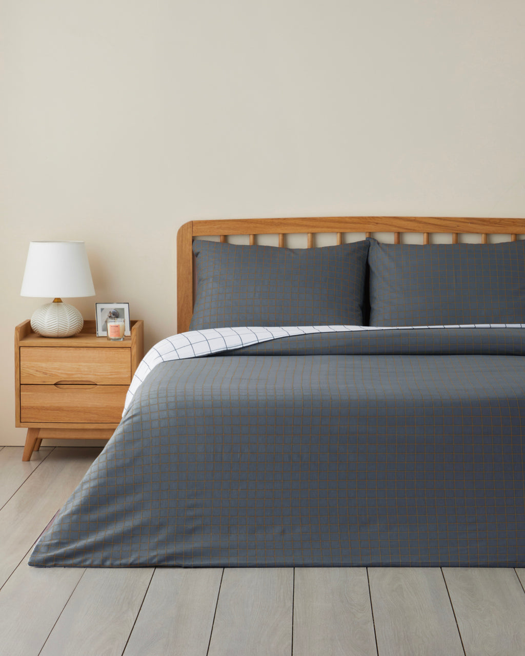Easy Iron Duvet Cover Set - Navy Blue - Terracotta & Green - Navy Blue - Terracotta - Single 160x220 cm