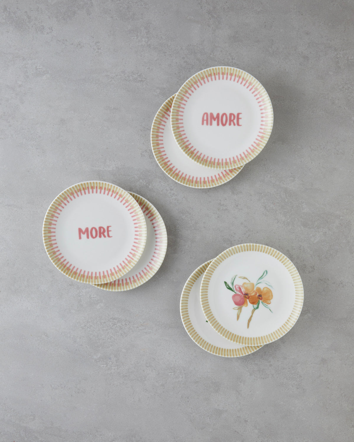 Porcelain 6 pcs Cake Set 19 cm Pink - Green