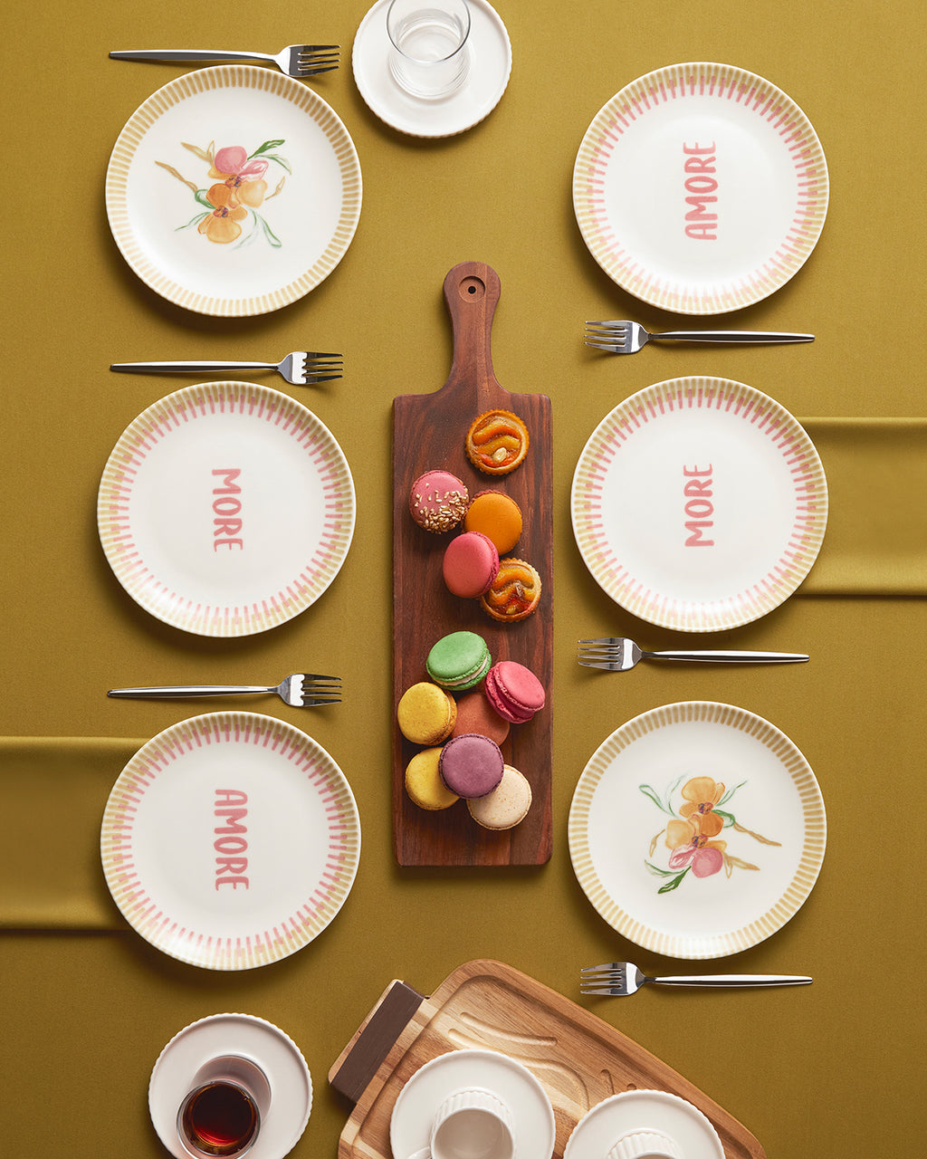 Porcelain 6 pcs Cake Set 19 cm Pink - Green (view 8)