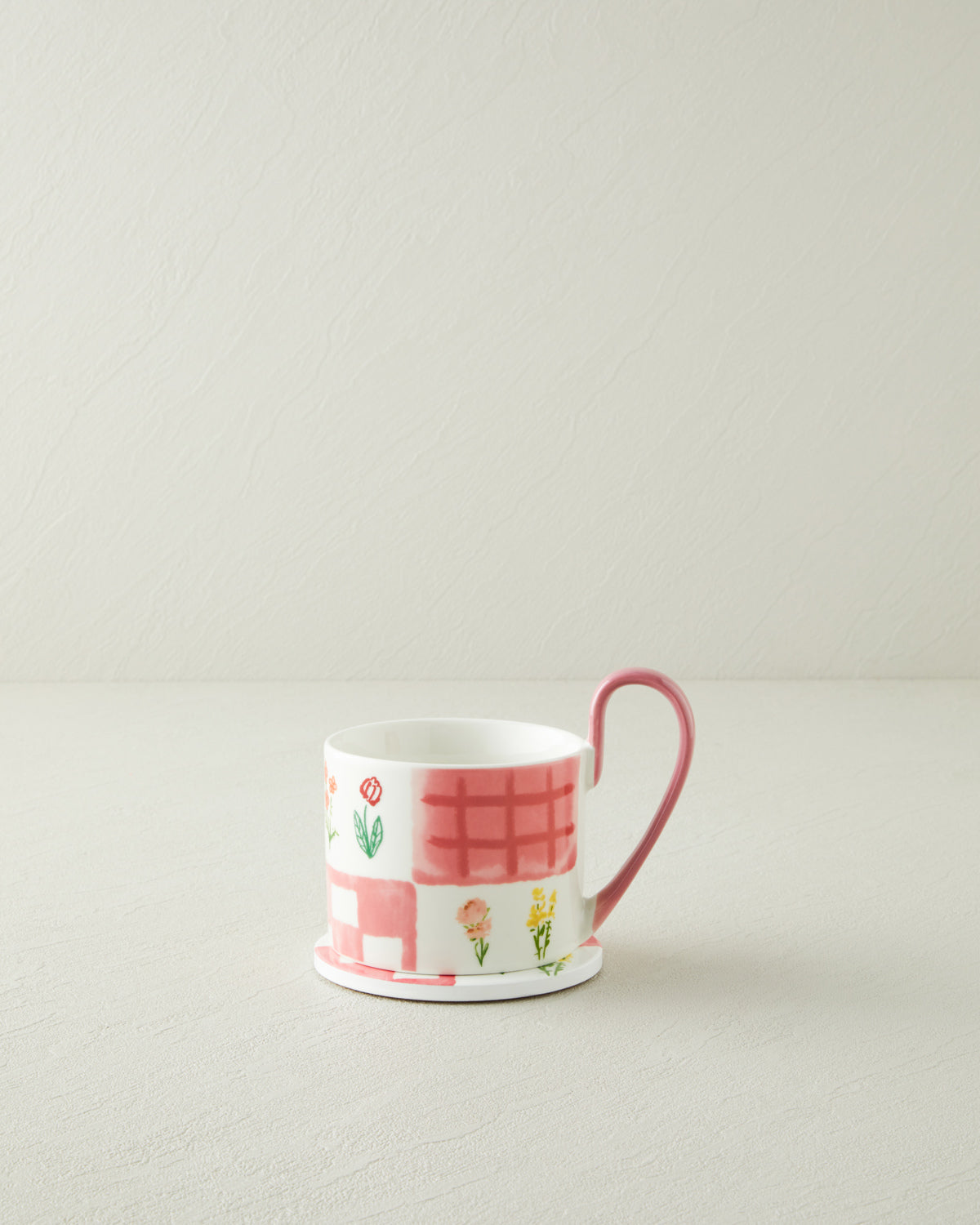 New Bone China with Coaster Mug 380 ml Pink
