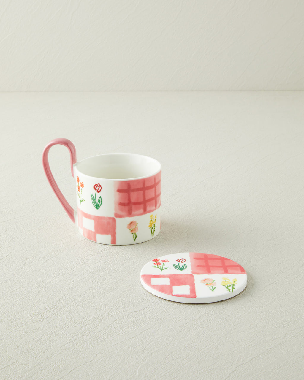 New Bone China with Coaster Mug 380 ml Pink (view 2)