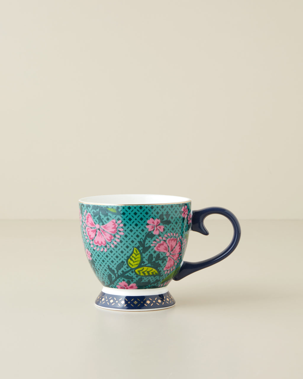 Loreva New Bone China Mug 460 ml Green - Pink (view 2)