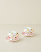 New Bone China 4 Pieces 2 Servings Coffee Cup Set 100 ml Colored (view 3)