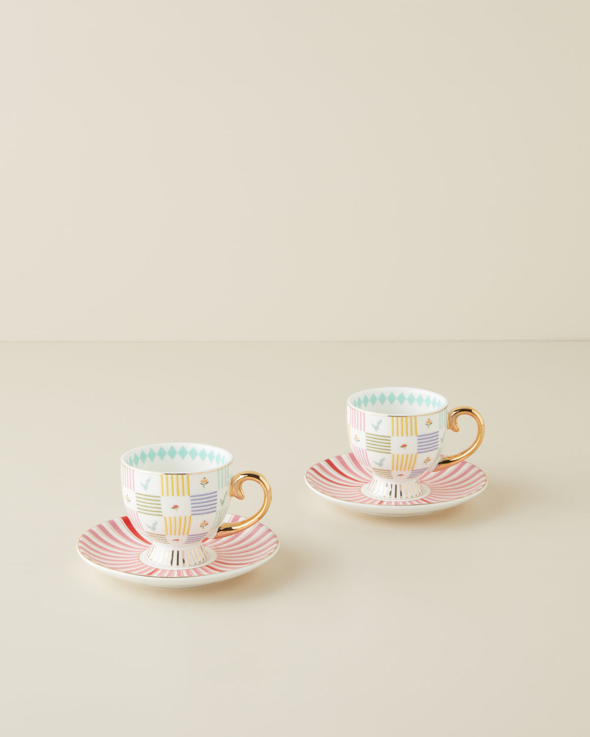 New Bone China 4 Pieces 2 Servings Coffee Cup Set 100 ml Colored (view 3)