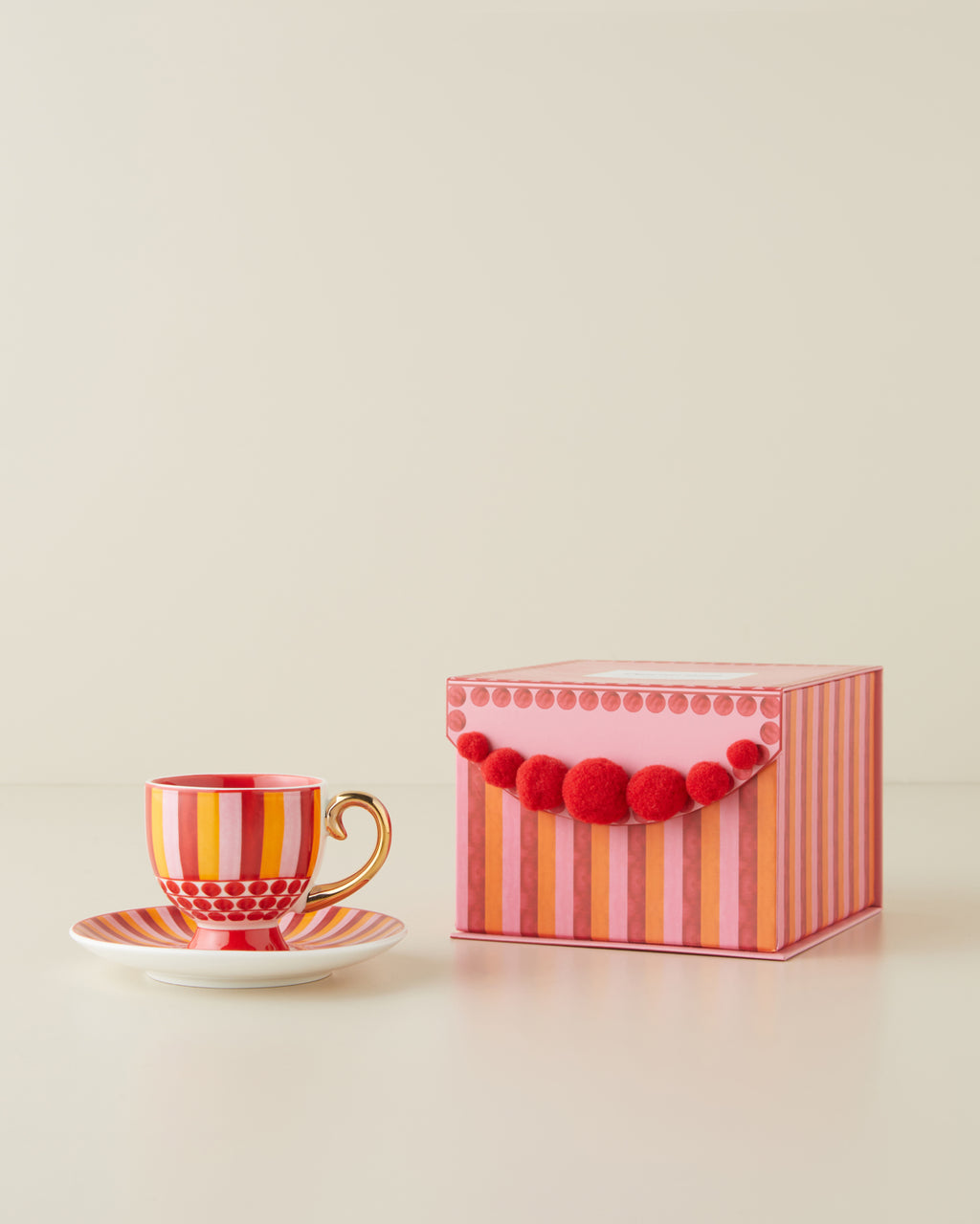 New Bone China 4 Pieces 2 Servings Coffee Cup Set 100 ml Pink-Red-Orange