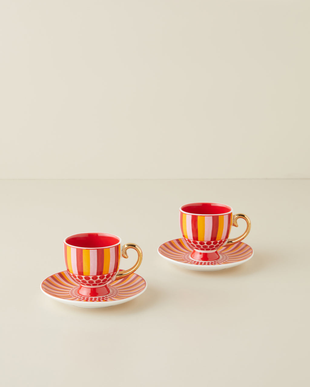 New Bone China 4 Pieces 2 Servings Coffee Cup Set 100 ml Pink-Red-Orange (view 3)