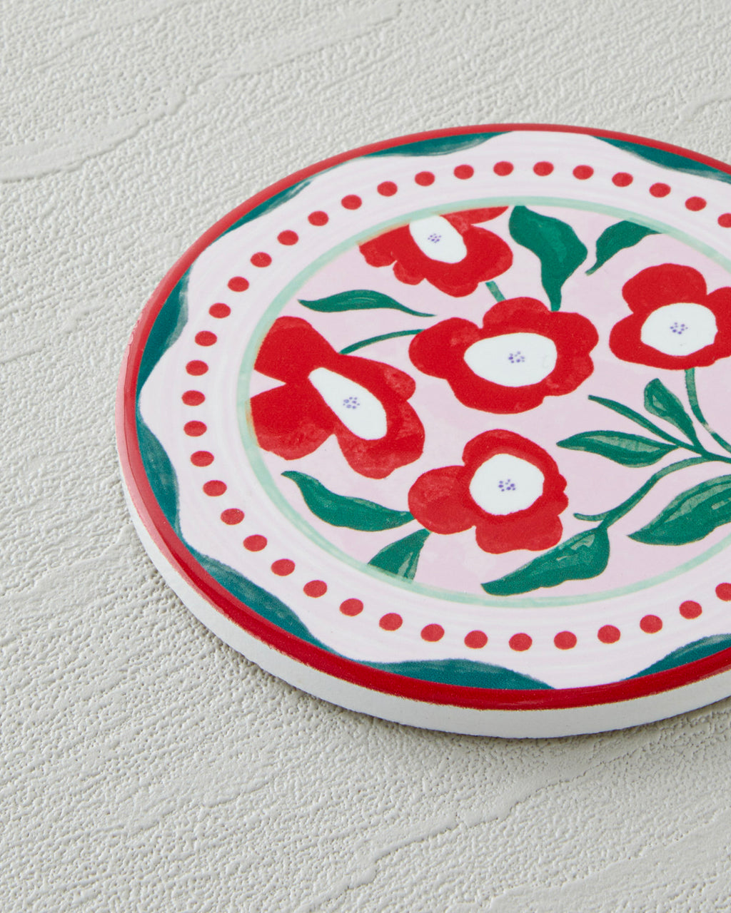 Ceramic Coaster 10 cm Red - Green (view 2)