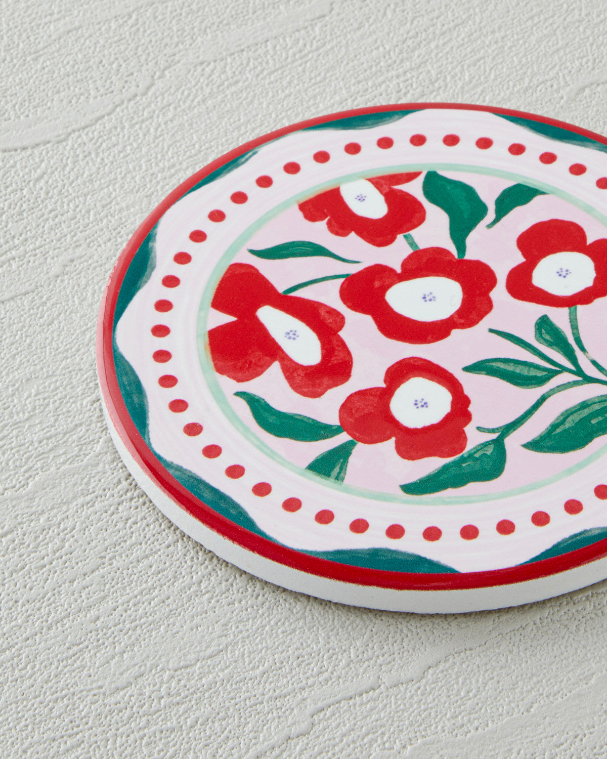 Ceramic Coaster 10 cm Red - Green (view 2)