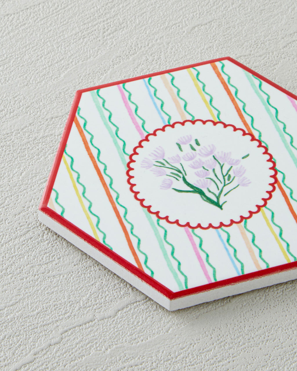 Floral Stripe Ceramic Coaster 11 cm Colored (view 2)