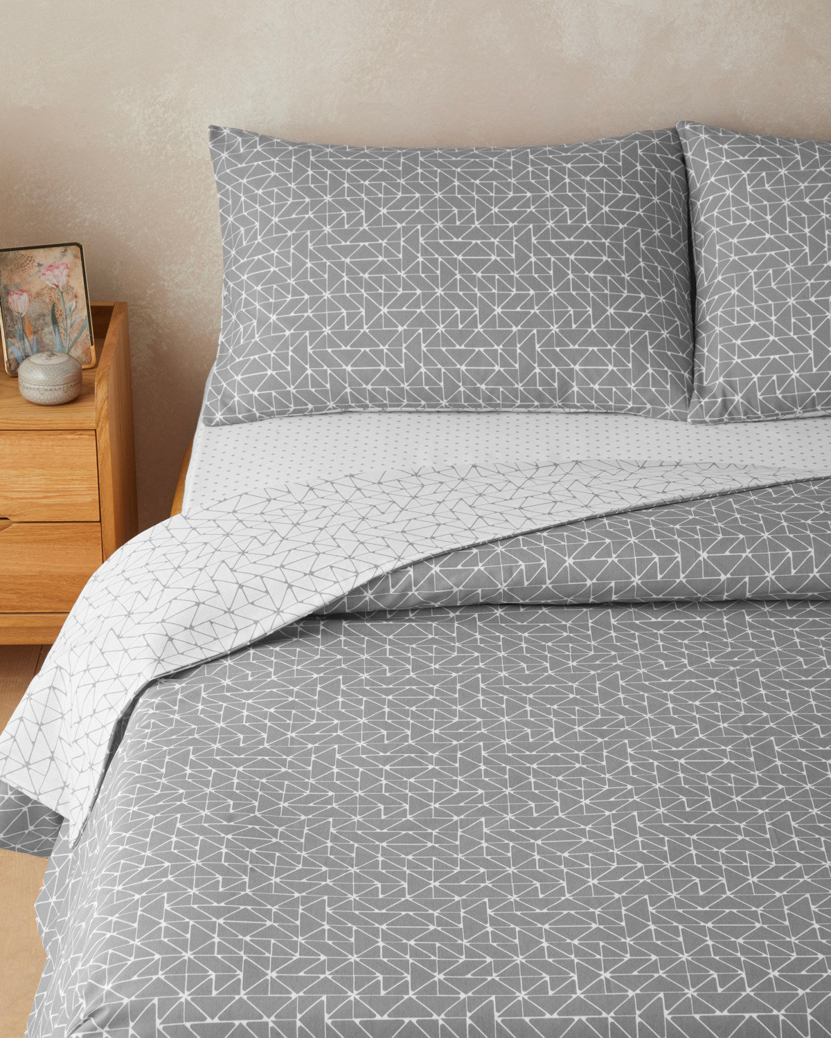 Trio Shape Easy Iron Duvet Cover Set - Gray - Double 200x220 cm (view 2)