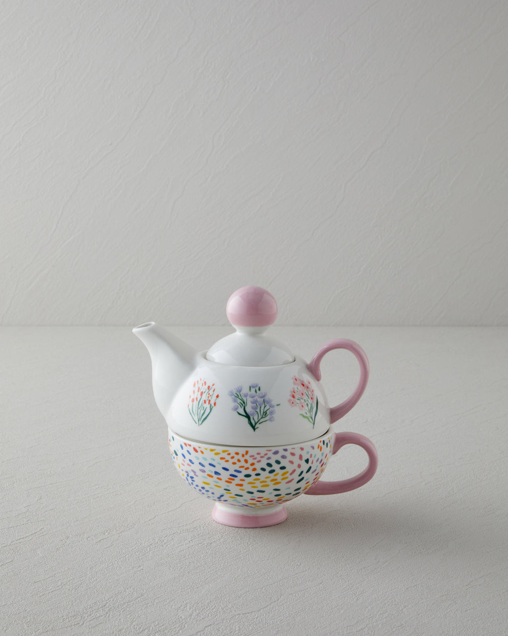Blossom Frame New Bone China Tea Pot Set 400 – 290 ml Pink - White