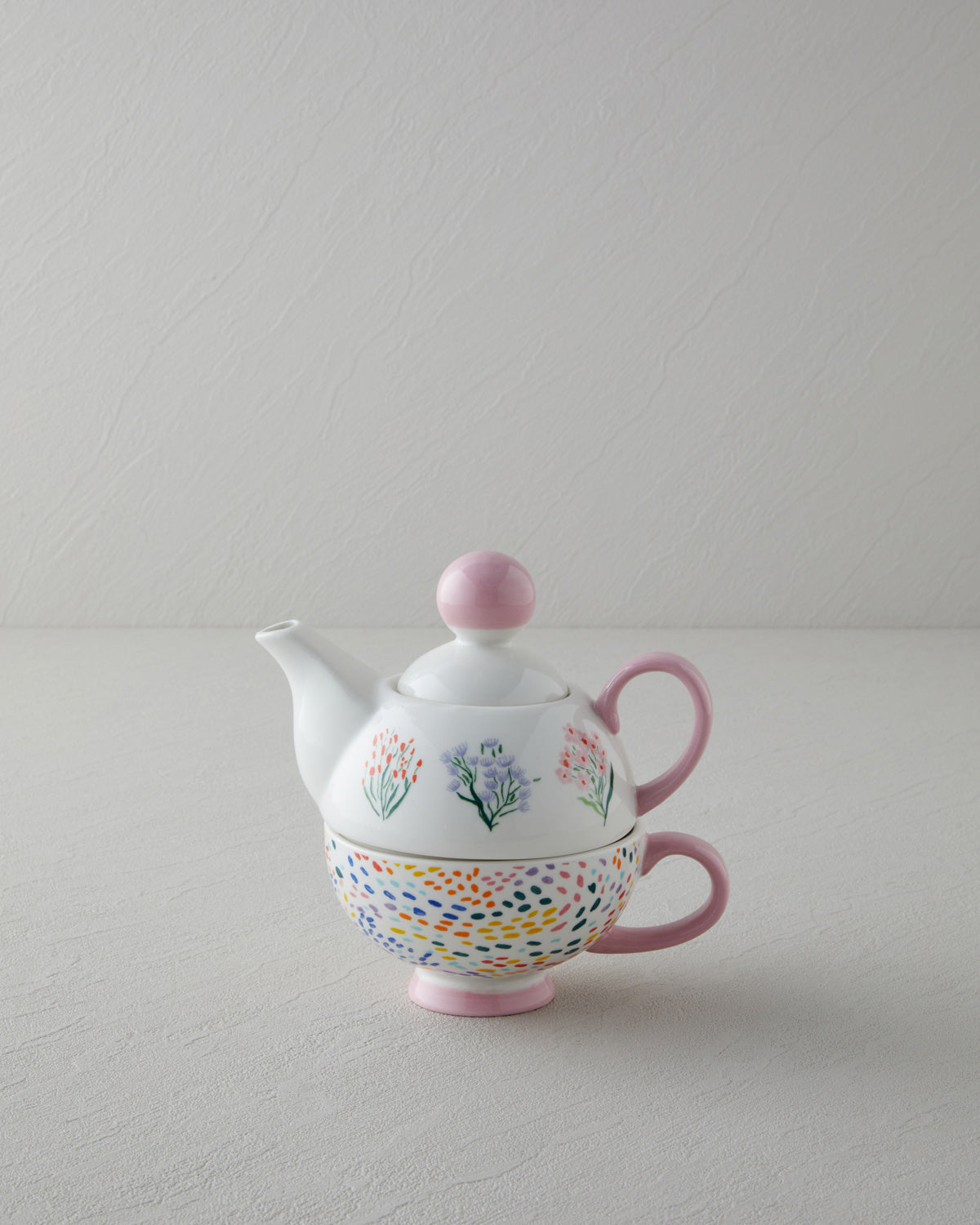 Blossom Frame New Bone China Tea Pot Set 400 – 290 ml Pink - White