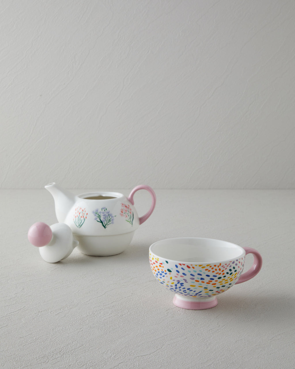 Blossom Frame New Bone China Tea Pot Set 400 – 290 ml Pink - White (view 2)