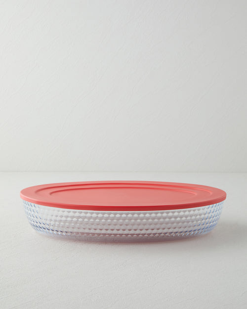 Bake&Serve Glass Oval with Lid Oven Dish 24x35 cm Red