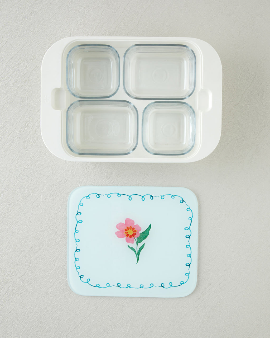 Bright Floral Melamine with Glass Cover (4-piece) Breakfast Container 30x21 cm Colored (view 4)