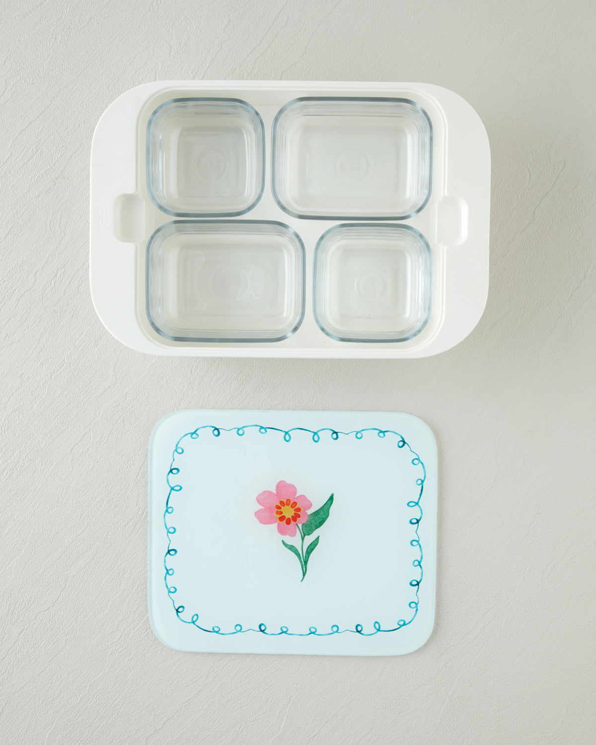 Bright Floral Melamine with Glass Cover (4-piece) Breakfast Container 30x21 cm Colored (view 4)