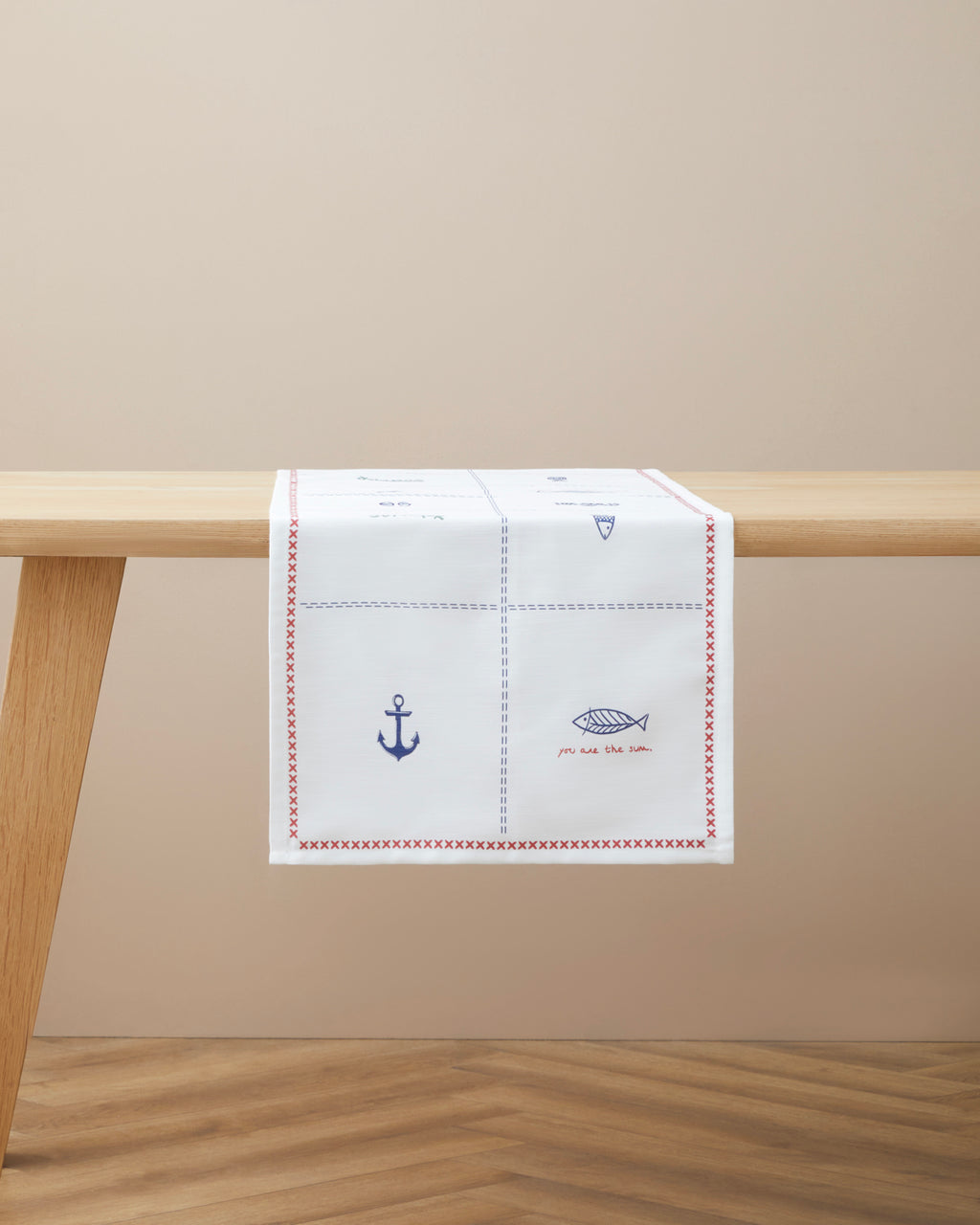 Marin Symphony Polyester Runner 40x140 cm White - Navy Blue