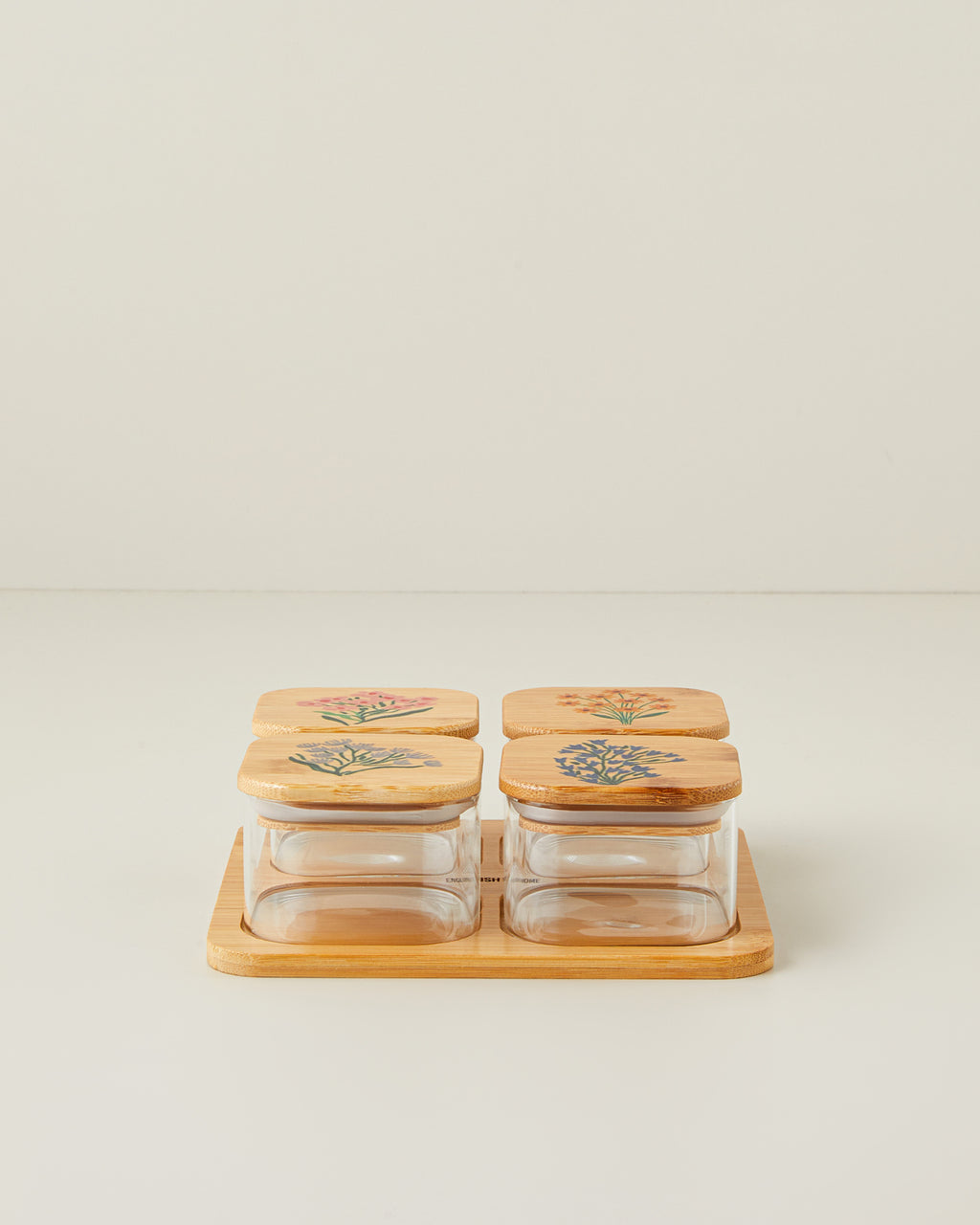Ricco Glass Wooden Cover with 4 Sections Breakfast Container 21x21 cm Colored