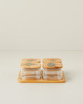 Ricco Glass Wooden Cover with 4 Sections Breakfast Container 21x21 cm Colored