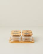 Ricco Glass Wooden Cover with 4 Sections Breakfast Container 21x21 cm Colored