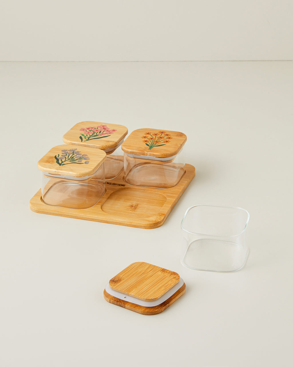 Ricco Glass Wooden Cover with 4 Sections Breakfast Container 21x21 cm Colored (view 3)