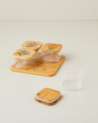 Ricco Glass Wooden Cover with 4 Sections Breakfast Container 21x21 cm Colored (view 3)