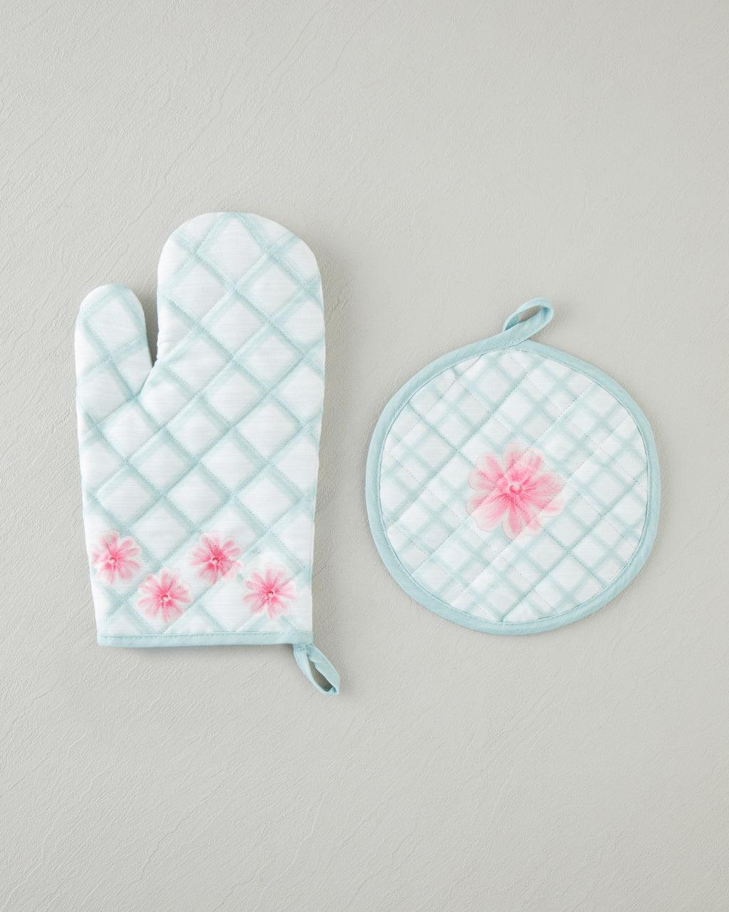 Bright Floral Polyester 2 pcs Kitchen Set 17x30 cm + 20x20 cm Pink - Green