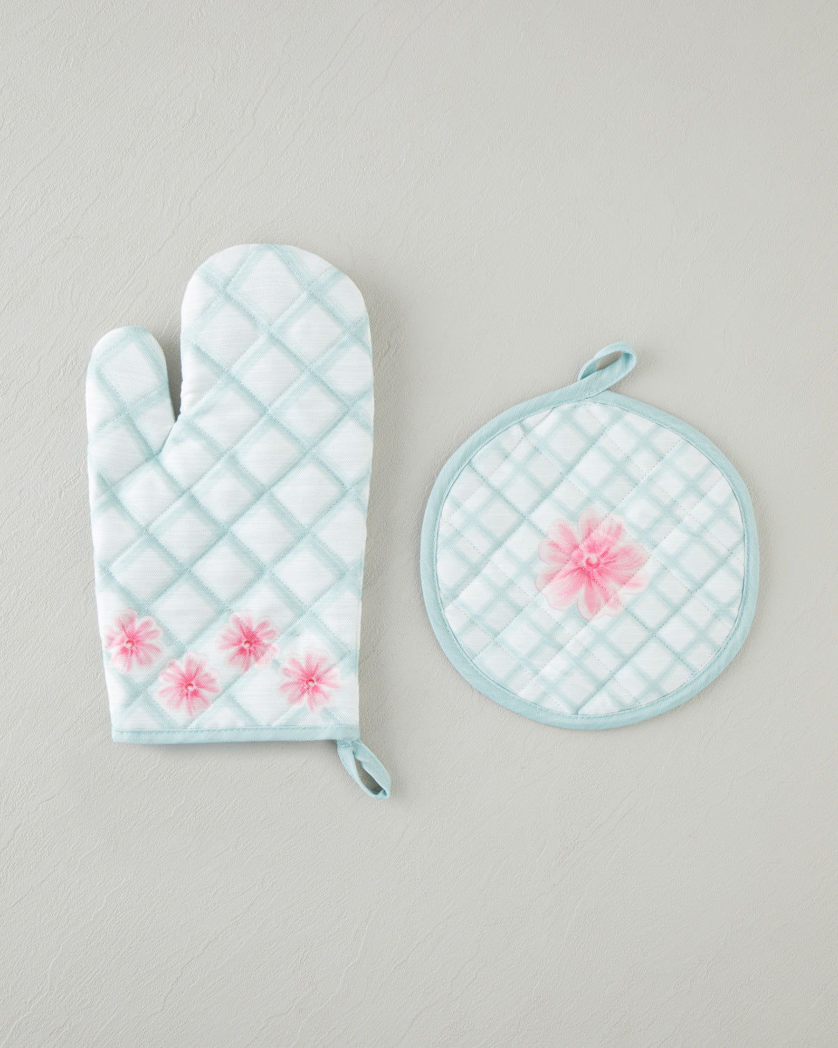 Bright Floral Polyester 2 pcs Kitchen Set 17x30 cm + 20x20 cm Pink - Green