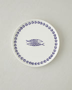 Blue Fishy Ceramic Cake Plate 20 cm White - Navy Blue