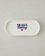 Ceramic Rectangular Plate 24x11 cm Navy Blue - Red