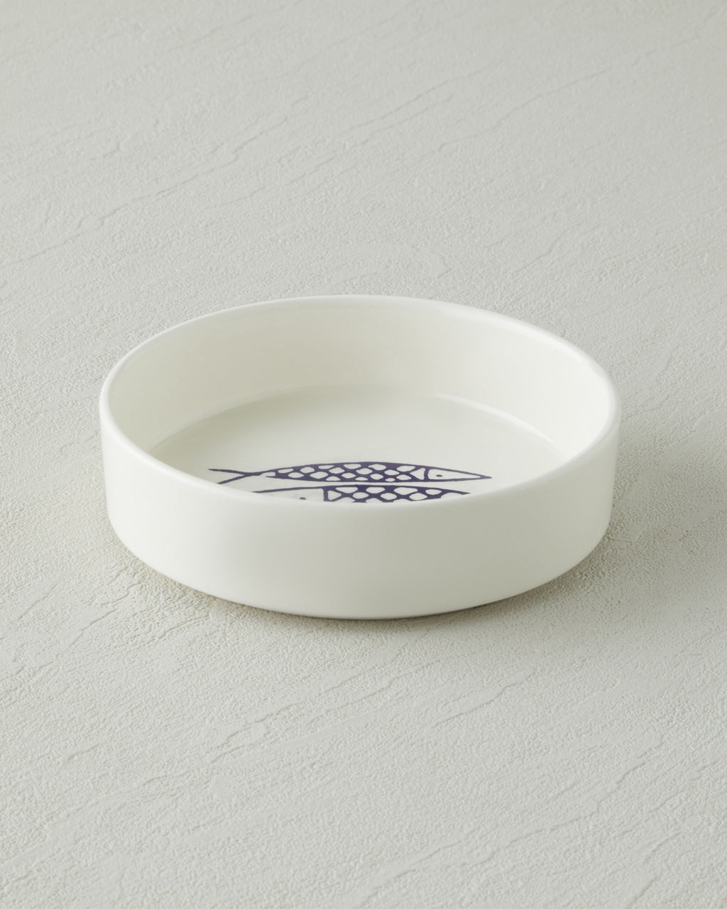 Blue Fishy Ceramic Bowl White - Navy Blue - 13 cm