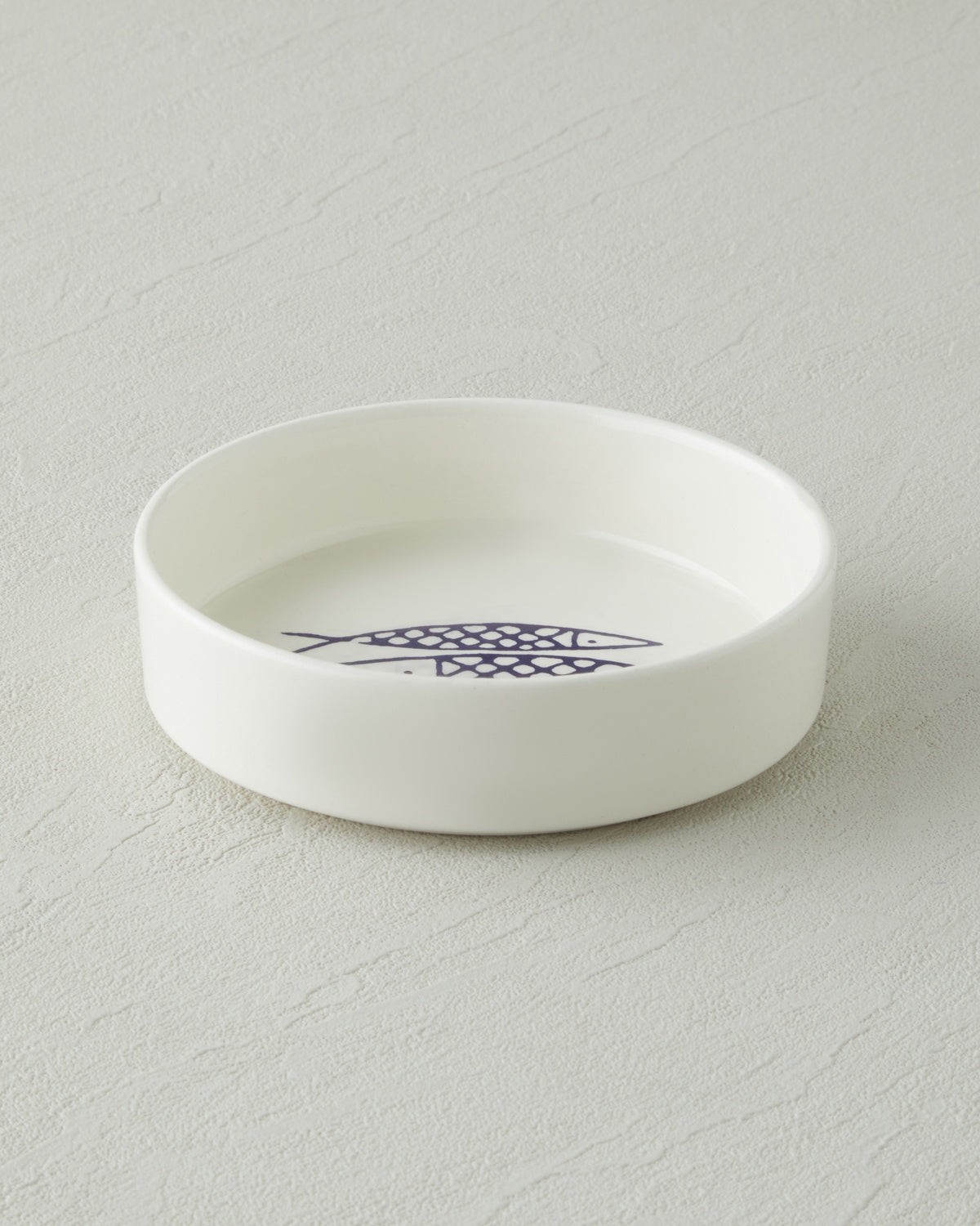 Blue Fishy Ceramic Bowl White - Navy Blue - 13 cm