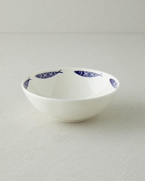 Aqua Rhythm Ceramic Bowl 20 cm White - Navy Blue