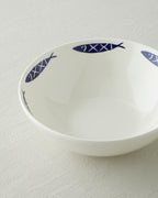 Aqua Rhythm Ceramic Bowl 20 cm White - Navy Blue (view 3)