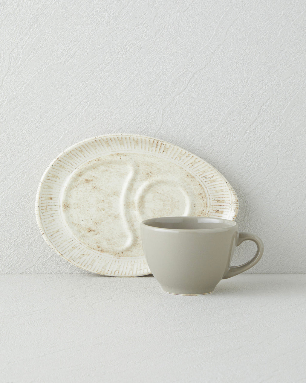 Side Ceramic 2 Pieces 1 Servings Tea Cup 225 ml Cream - Stone