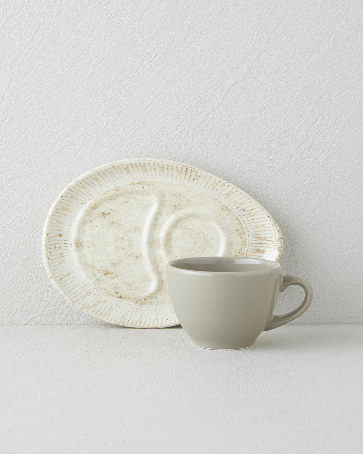 Side Ceramic 2 Pieces 1 Servings Tea Cup 225 ml Cream - Stone