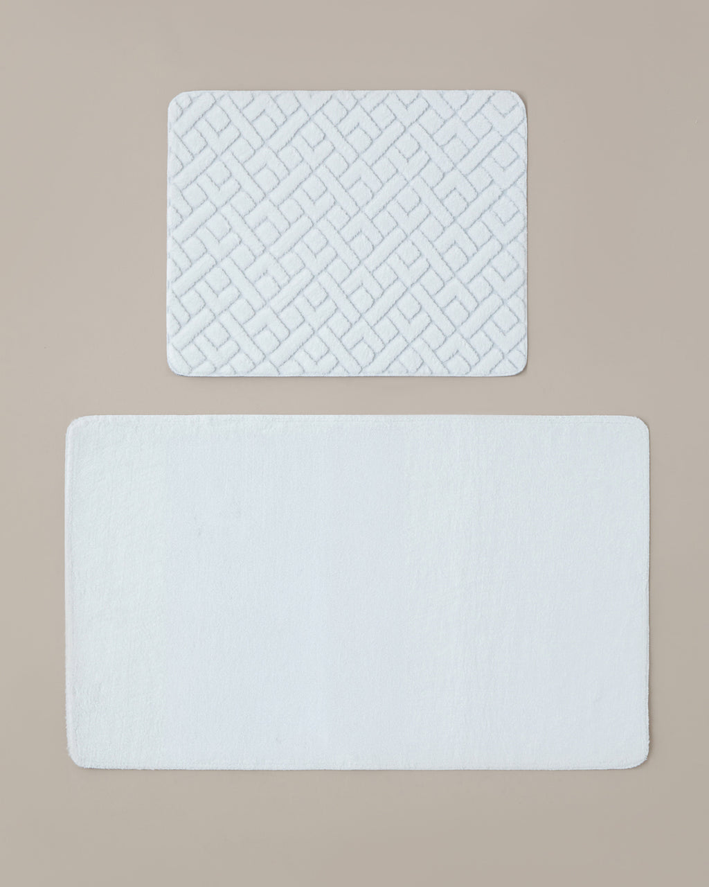 Gridline Anti-slip Base Bath Mat Set 60x80 cm + 40x60 cm White
