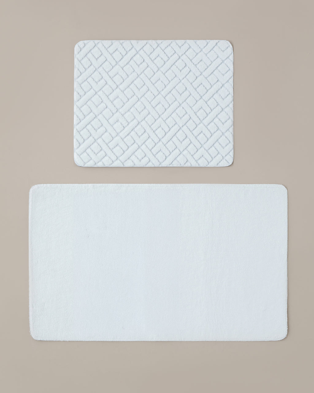 Gridline Anti-slip Base Bath Mat Set 60x100 cm + 50x60 cm - White & Gray - White