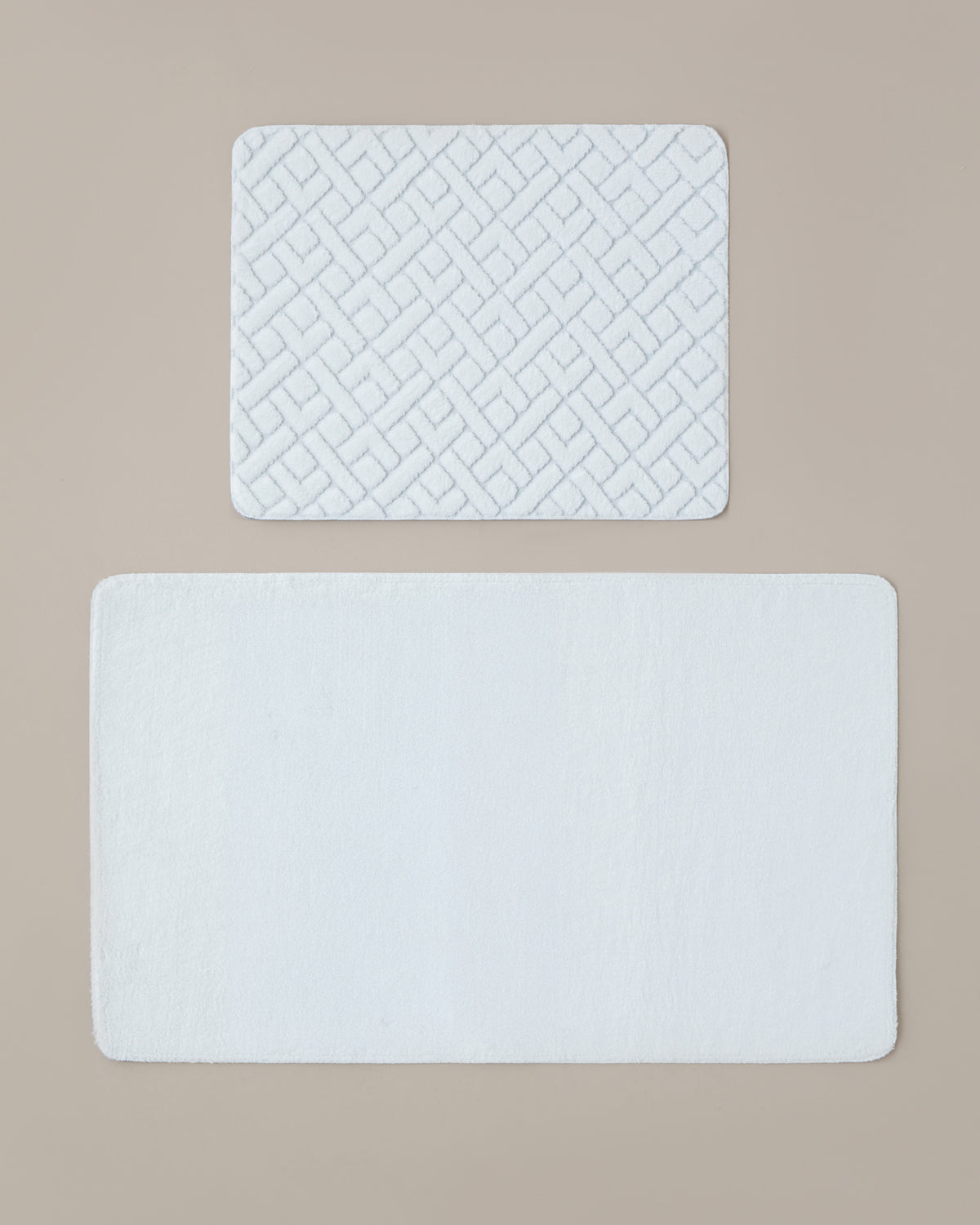 Gridline Anti-slip Base Bath Mat Set 60x100 cm + 50x60 cm - White & Gray - White